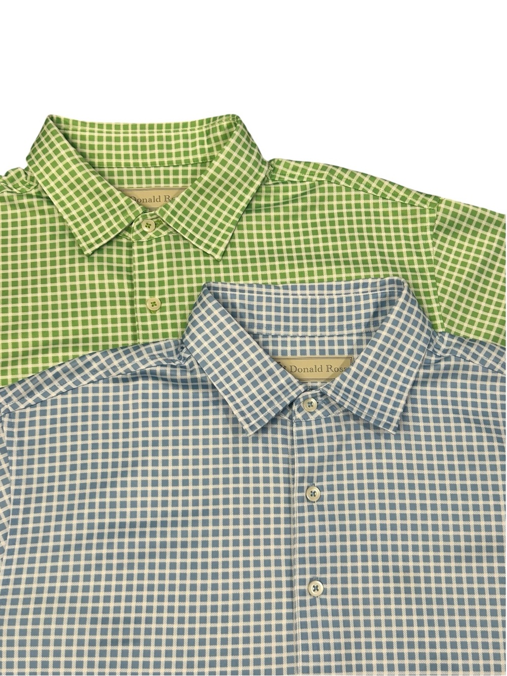 LOT OF 2 Donald Ross Polo Shirts Blue and Green Check Men’s L Performance Casual